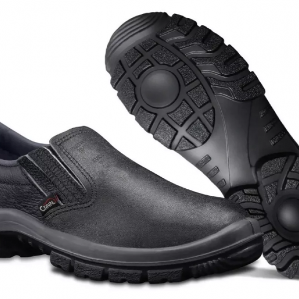 Sapato De Couro Elastico Bico Pvc Preto C...