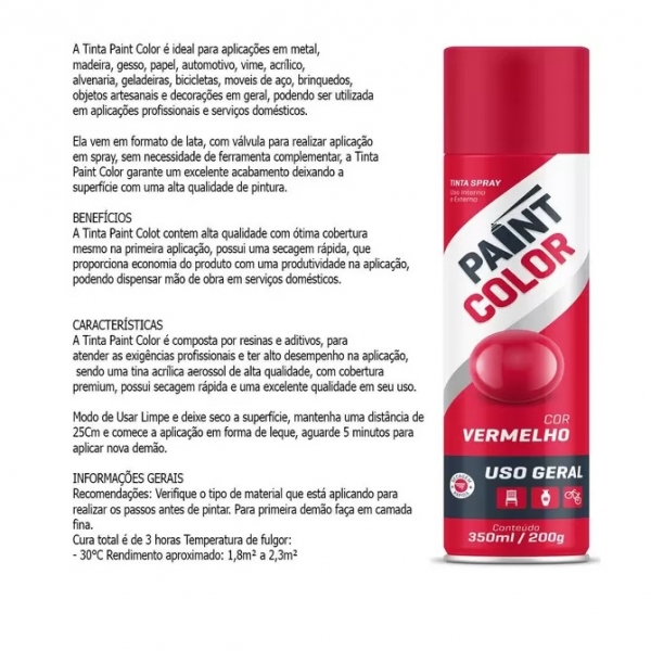 Tinta Spray Vermelho Uso Geral 350 ML Alt...