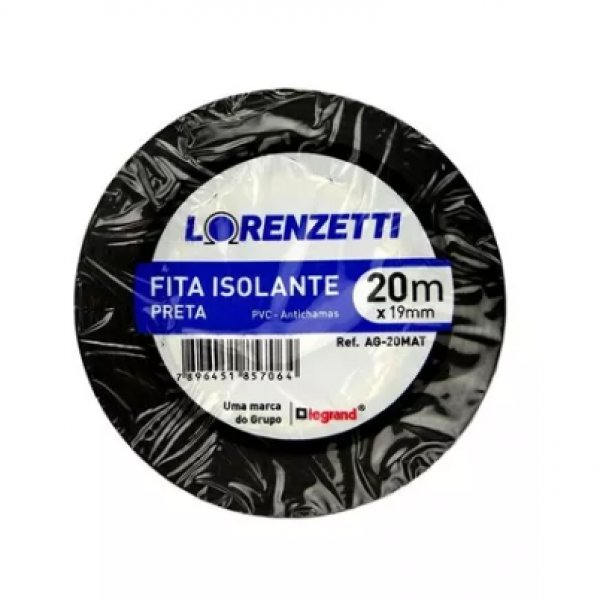 Fita Isolante 19mm x 20mts Cor: Preta REF...