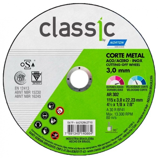 Disco Corte Ferro/Inox CLASSIC AR302 NORTON