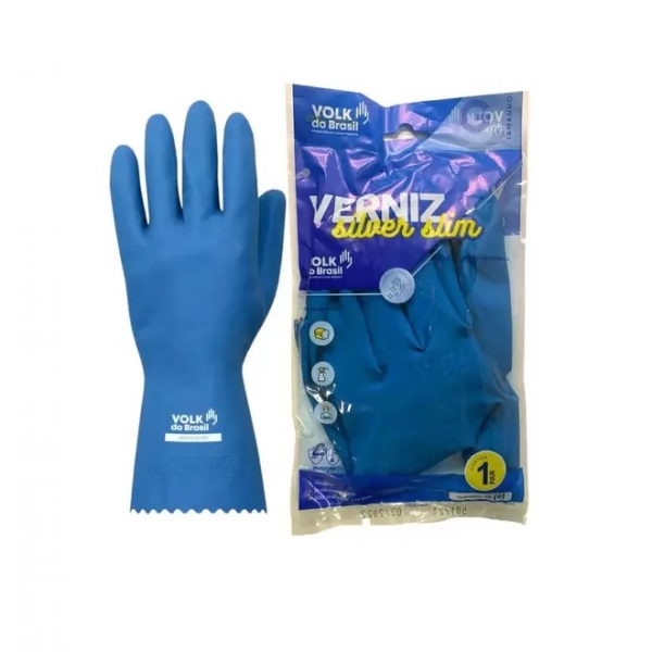 Luva Látex Verniz Silver Slim Azul CA 372...