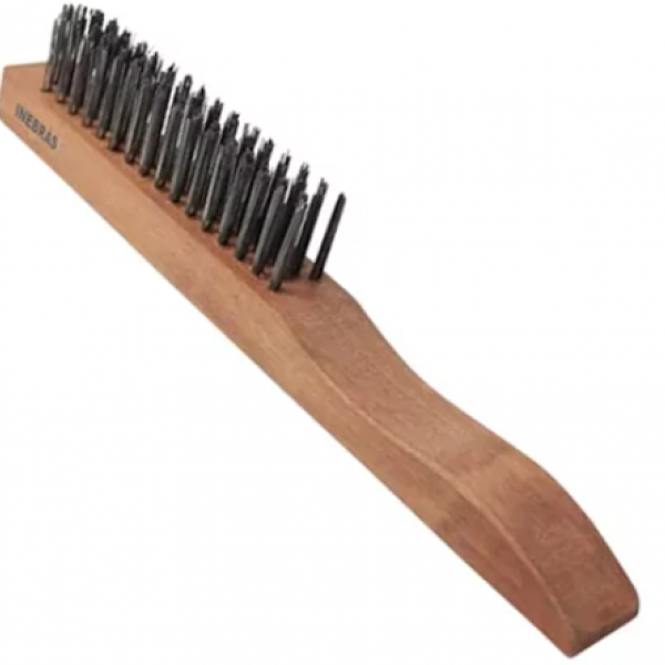 Escova de Aço 4 Fileiras Base Madeira C/ ...