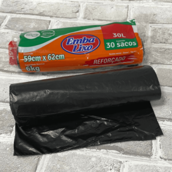 Saco de Lixo 30 litros Preto Reforçado (3...