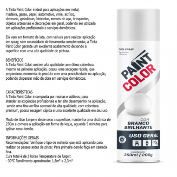 Tinta Spray Uso Geral Branco Brilhante 35...