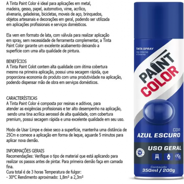 Tinta Spray Uso Geral AZUL Escuro 350 ml ...