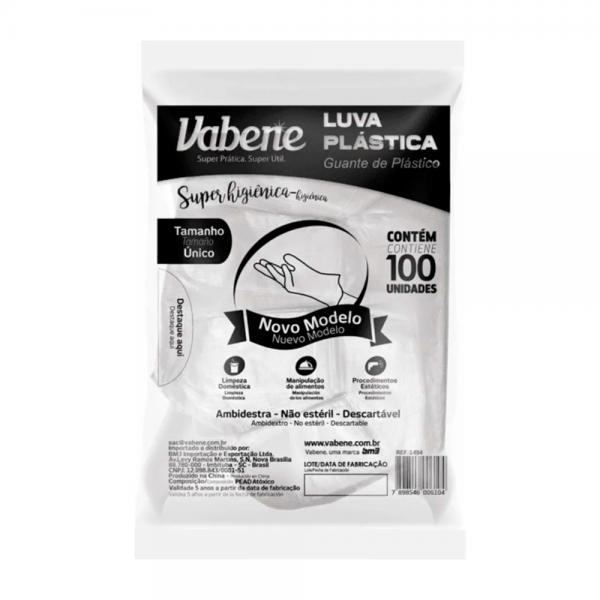 Luva Plastica (100 Unidades) Cor: Transpa...
