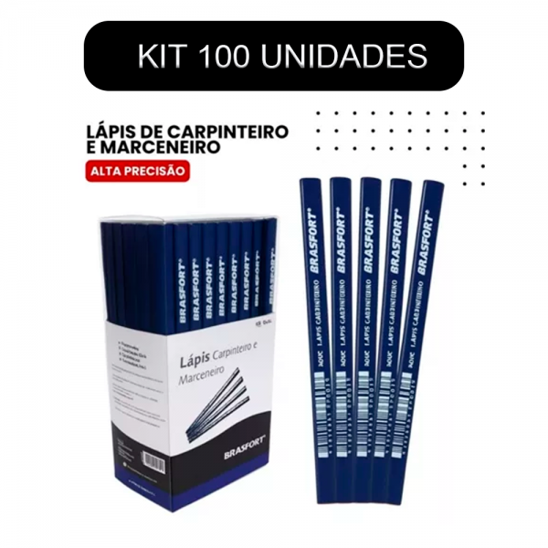 Kit 100 Lápis Carpinteiro Profissional Ma...