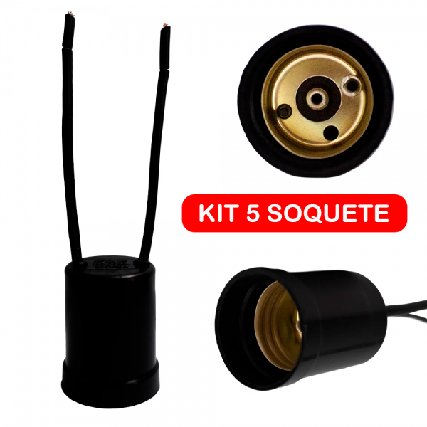 Kit 5 Soquete Bocal E27 Com Rabicho Preto...