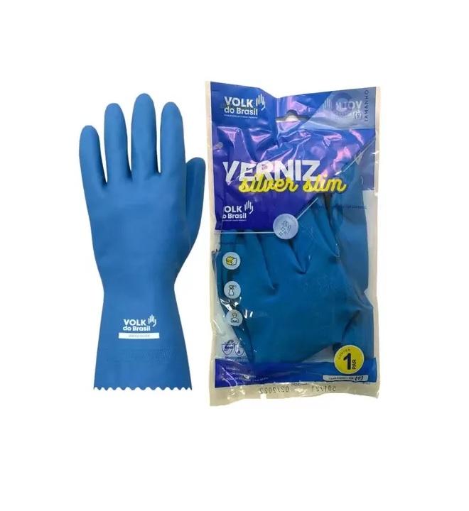 Luva Látex Verniz Silver Slim Azul CA 372...