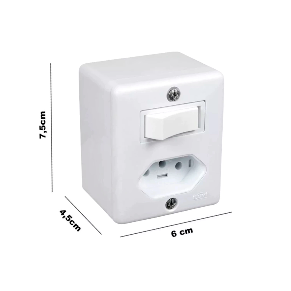 Conjunto 1 Interruptor Simples + 1 Tomada...