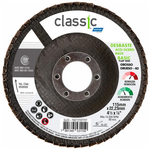 Disco FLAP CLASSIC - Grão 40 - 4.1/2 X 7/...