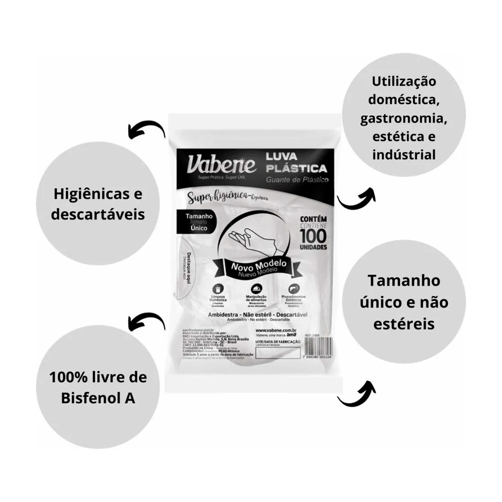Luva Plastica (100 Unidades) Cor: Transpa...