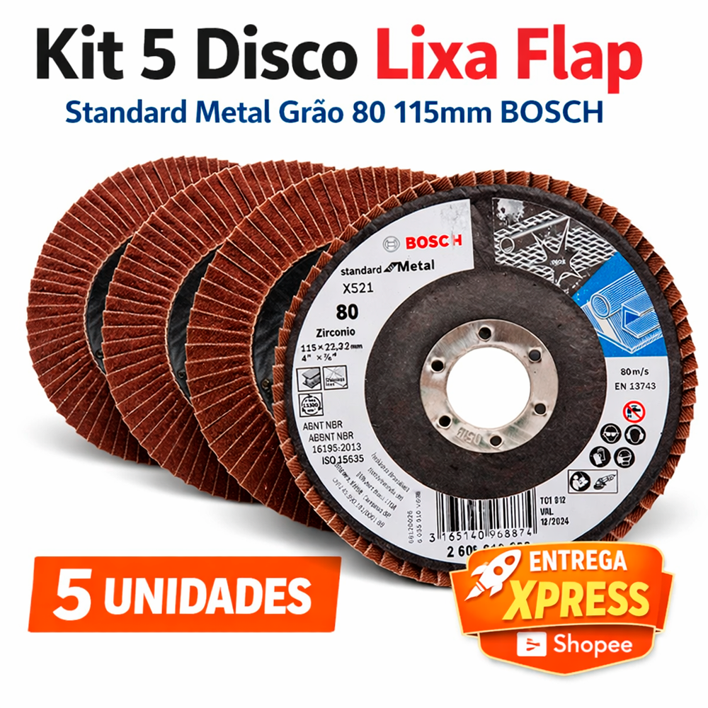 Kit 5 Disco Lixa Flap Standard Metal Grão...